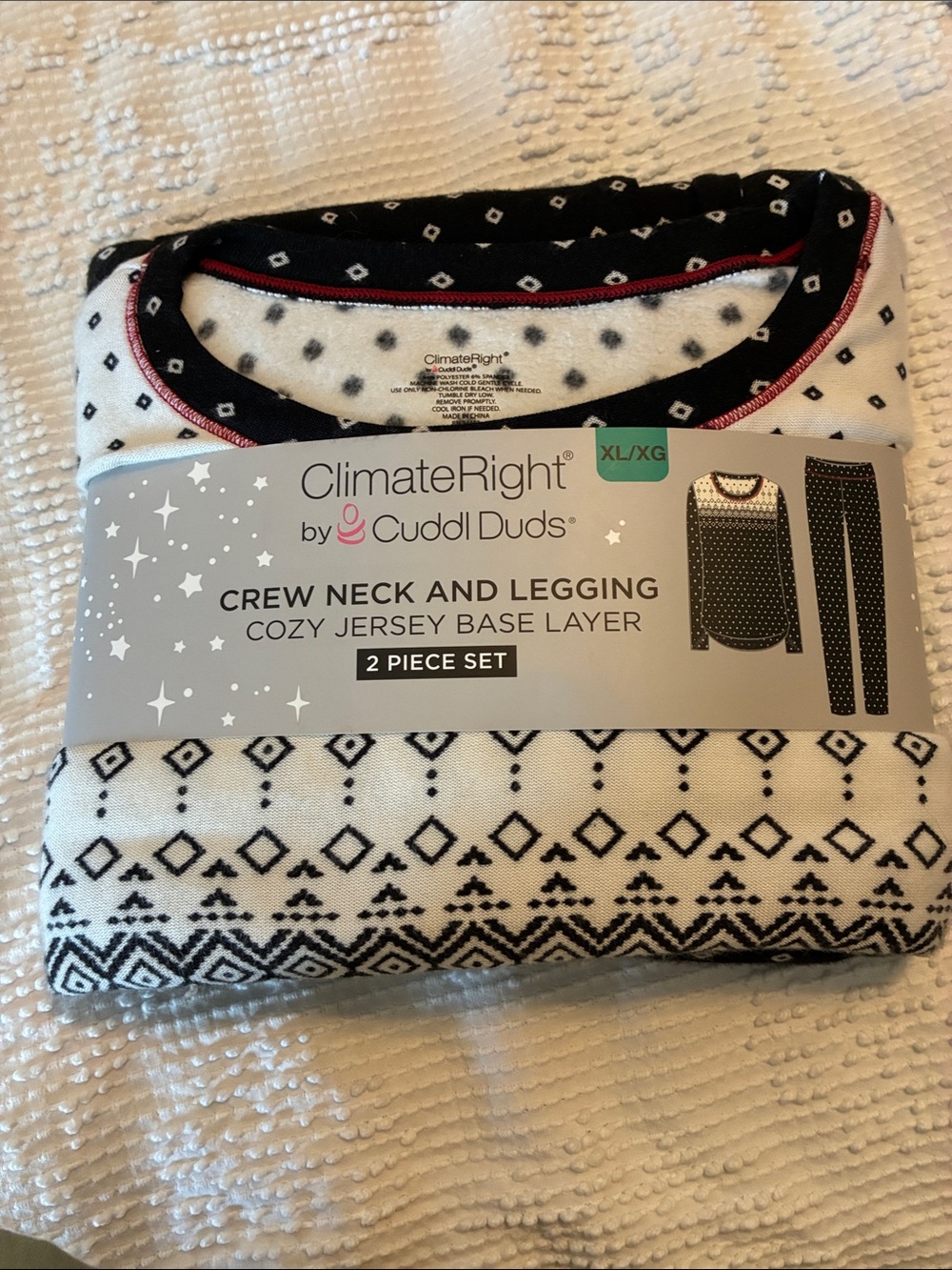 Cuddl Duds Black and White Geometric Crew Neck & Legging Pajama Set
